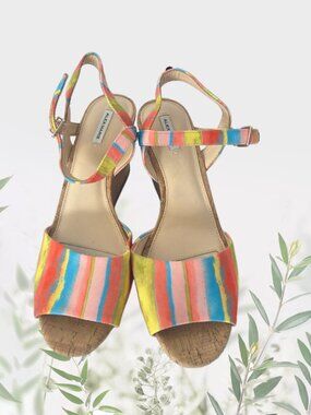 Alex Marie Women's Cork Wedge Sandals Size 9 M Rainbow Open Toe Summer